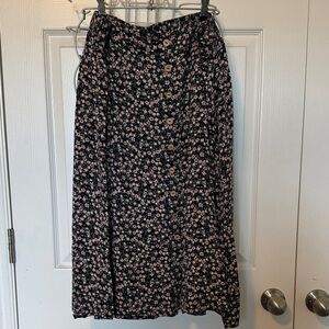 Maurices Black and Pink Floral Midi Skirt